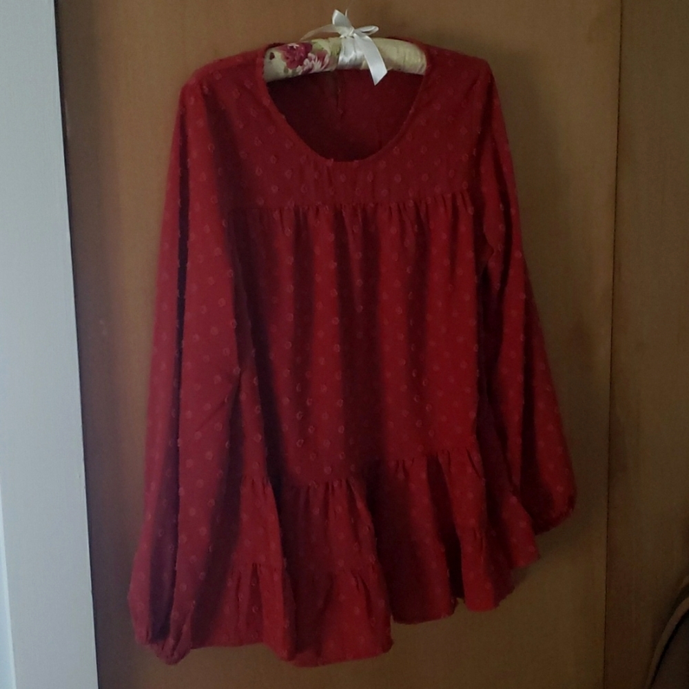 Long Sleeve Rust Colored Ruffle Top - Picture 4 of 7